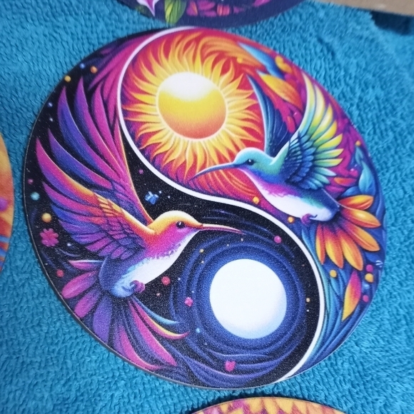 Colorful Yin Yang Bird Coasters Set Of 6 - Picture 4 of 8